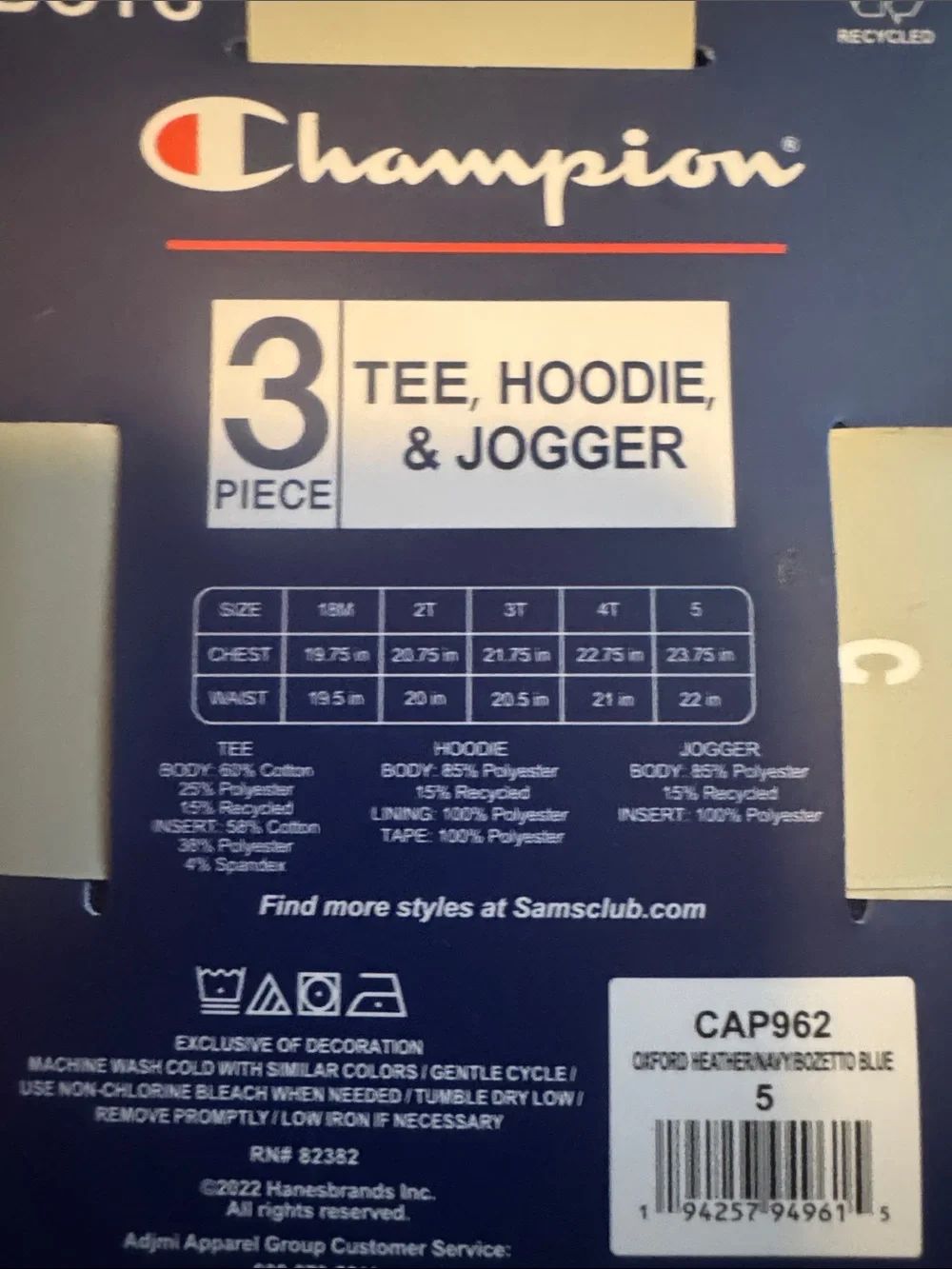 Champion Boys 3-Piece Set in Gray & Navy